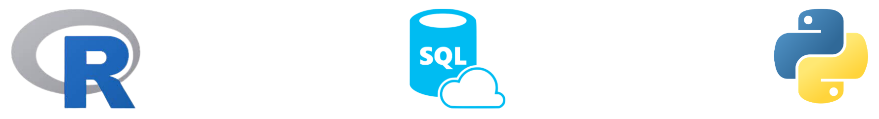 Logos de RStudio, Python y SQL Server